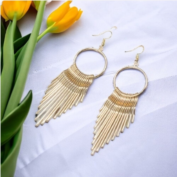 Gold Drop Dangling Earrings - Picture 7 of 11